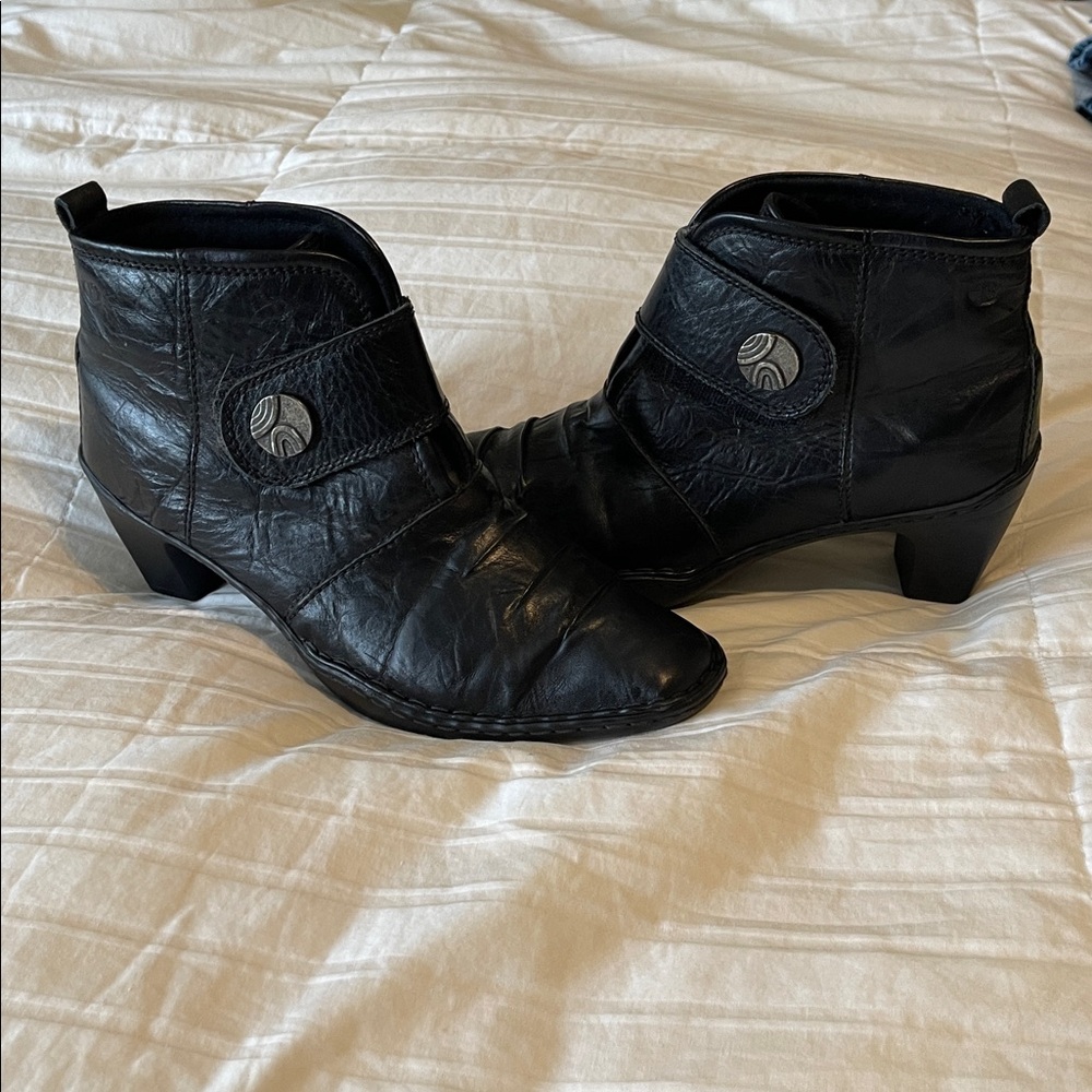 Vintage Josef Seibel Black Leather Ankle Boots